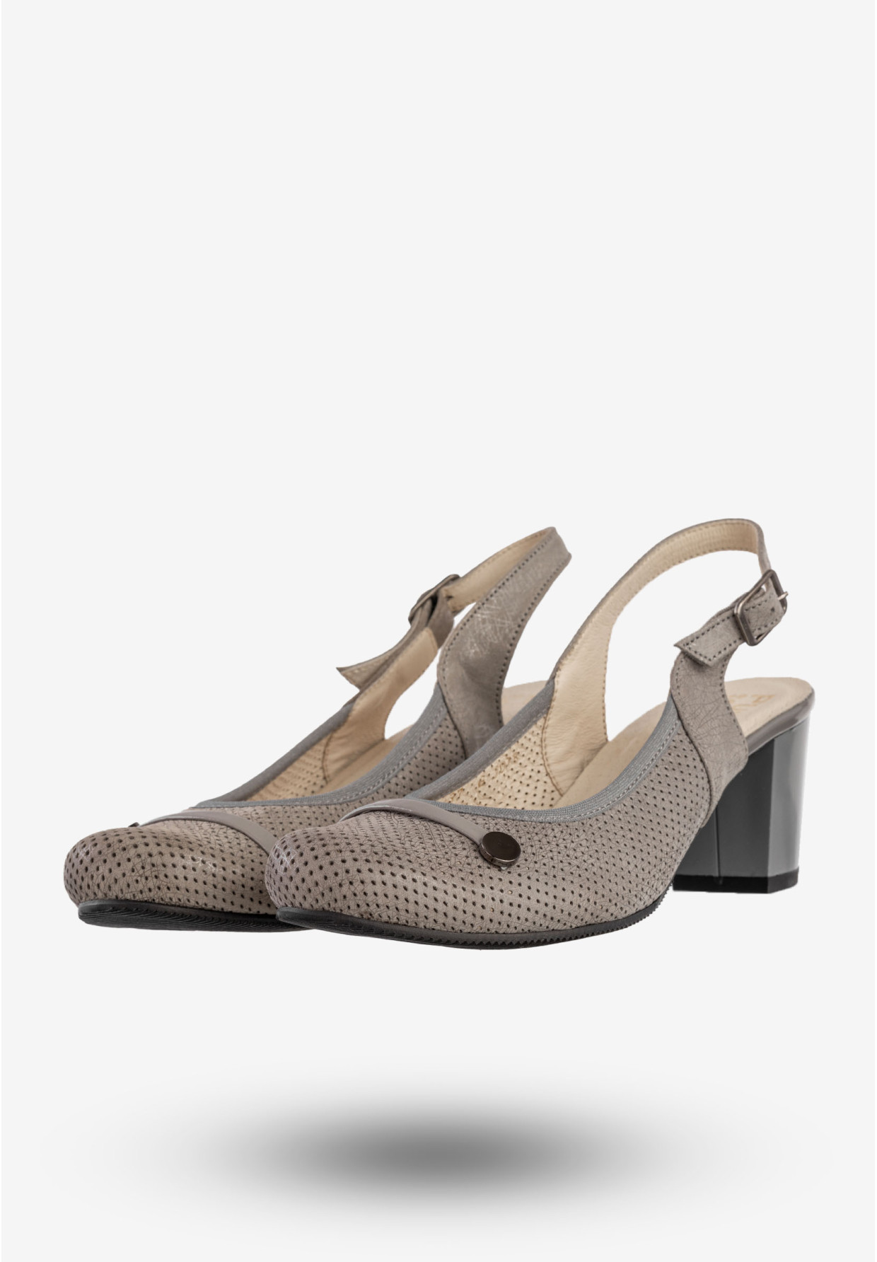 Czółenka Damskie Skórzane Buty Na Słupku Eleganckie Popiel Pulso L-294D