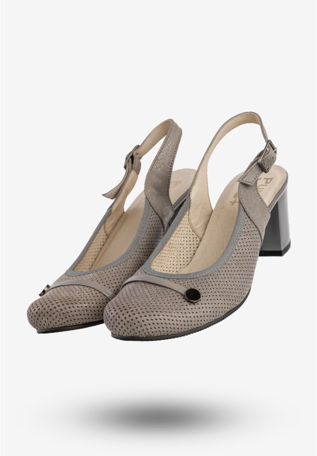 Czółenka Damskie Skórzane Buty Na Słupku Eleganckie Popiel Pulso L-294D