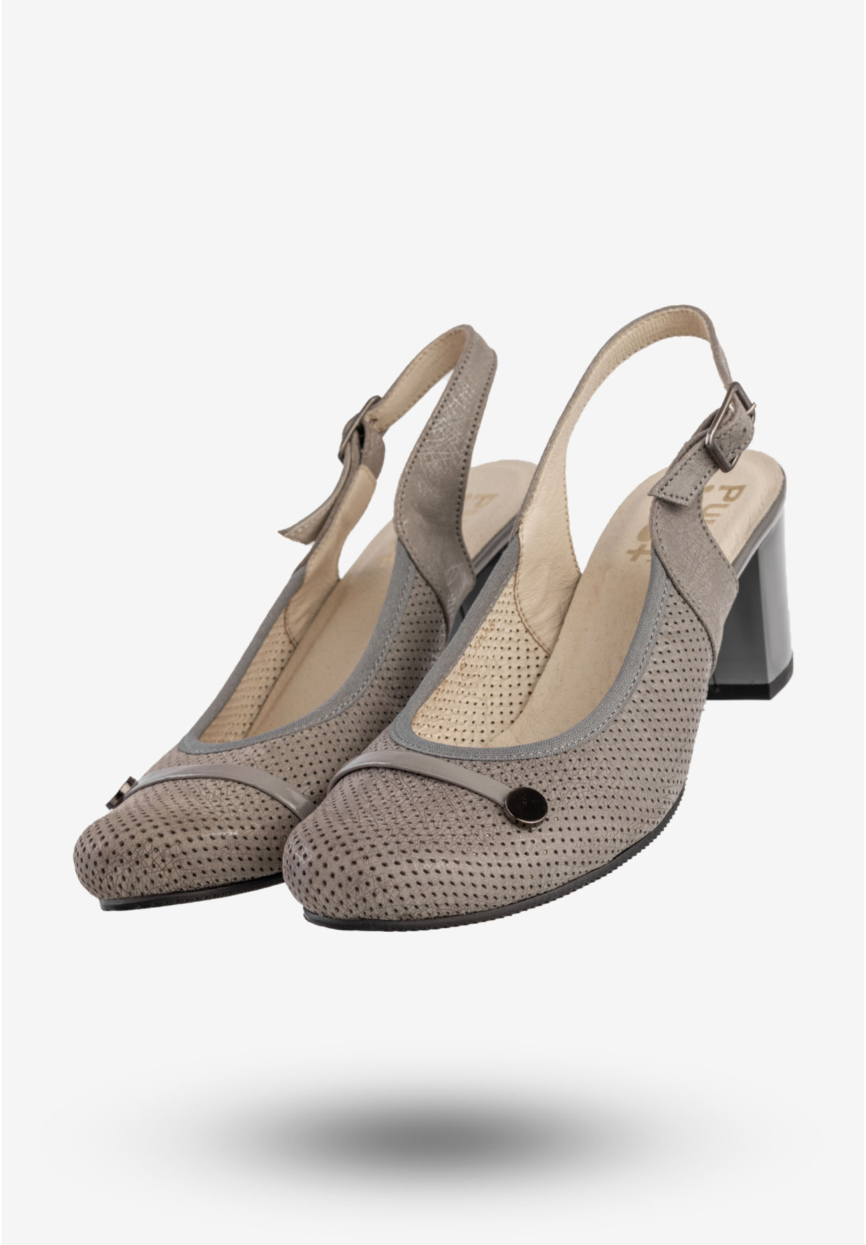 Czółenka Damskie Skórzane Buty Na Słupku Eleganckie Popiel Pulso L-294D