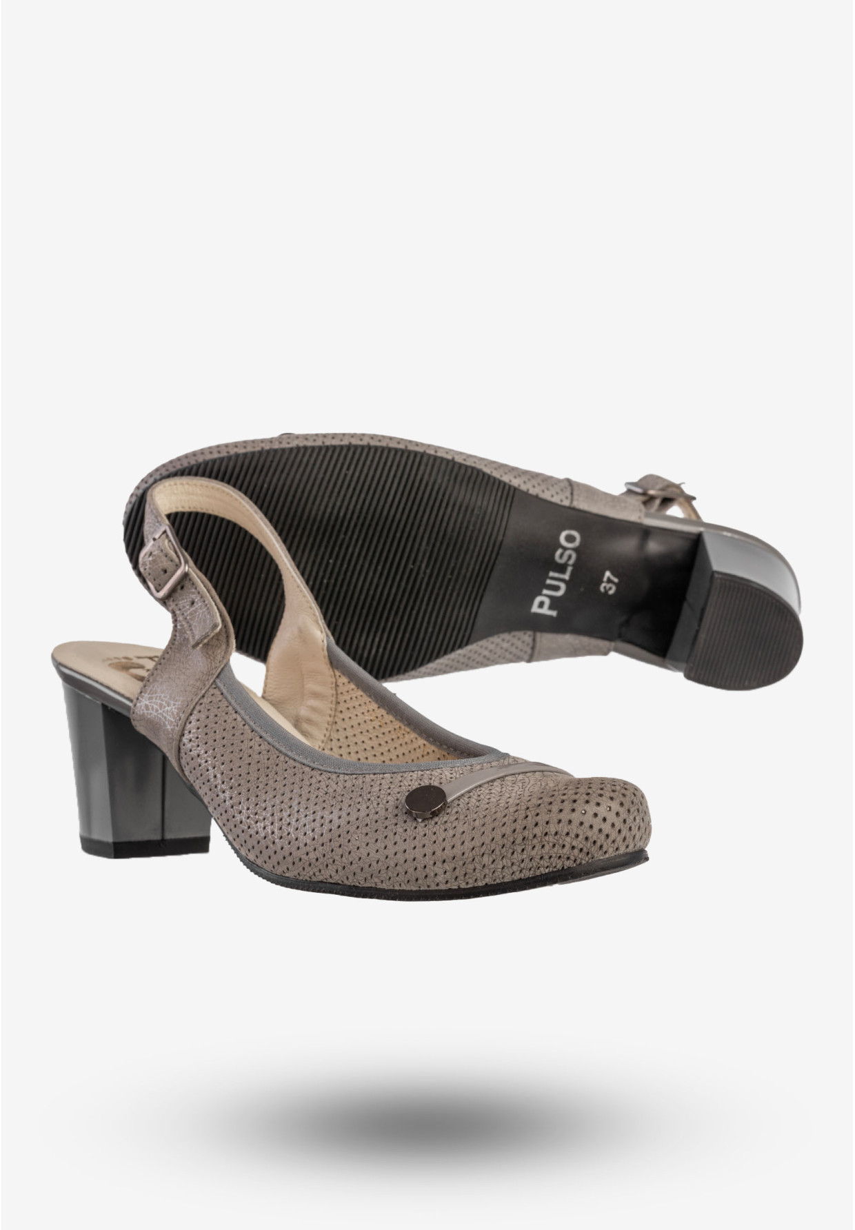 Czółenka Damskie Skórzane Buty Na Słupku Eleganckie Popiel Pulso L-294D