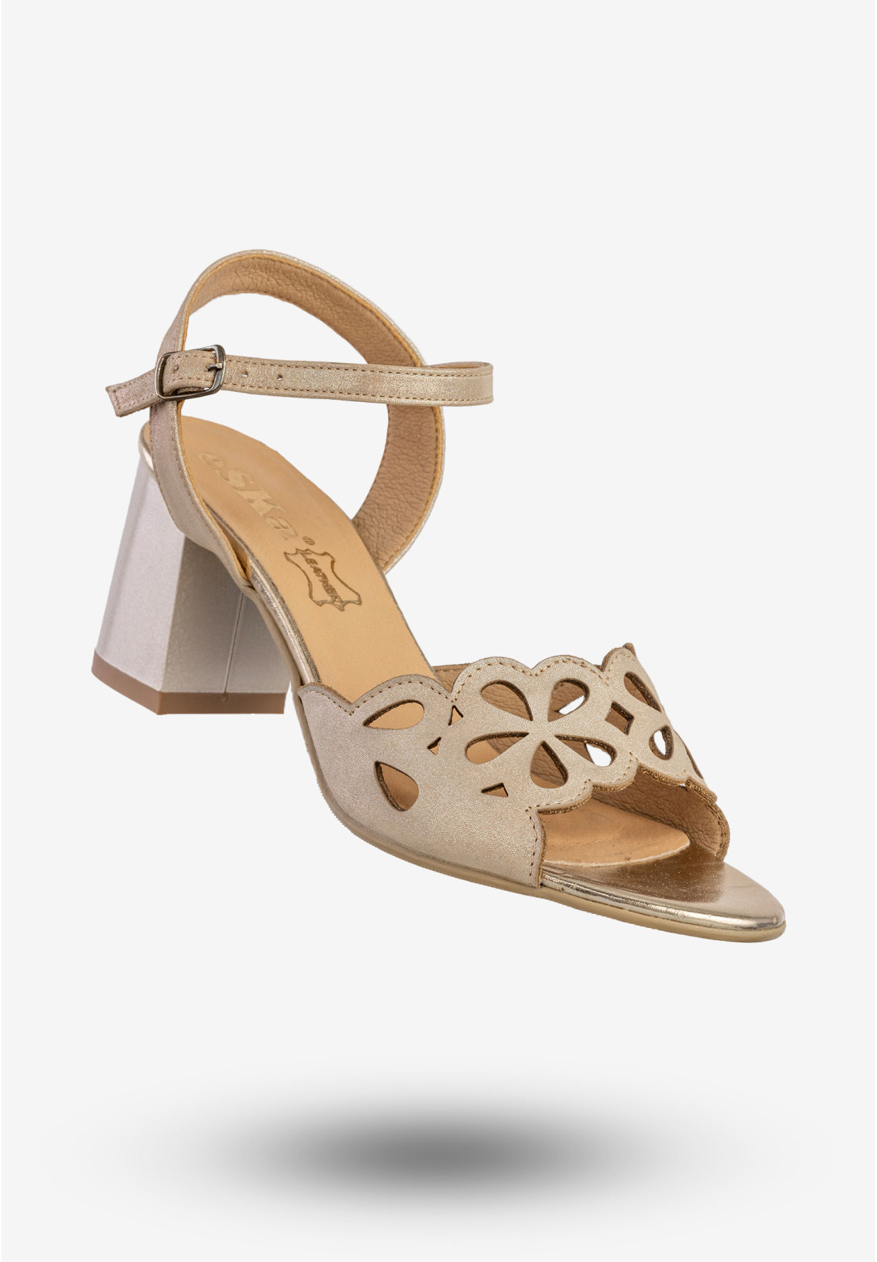 Sandały Damskie Skórzane Eleganckie Buty Na Słupku Złote Eska 0463