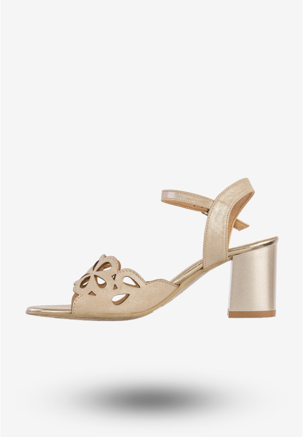 Sandały Damskie Skórzane Eleganckie Buty Na Słupku Złote Eska 0463