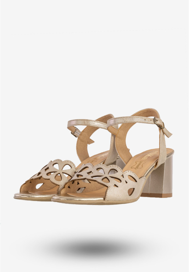 Sandały Damskie Skórzane Eleganckie Buty Na Słupku Złote Eska 0463