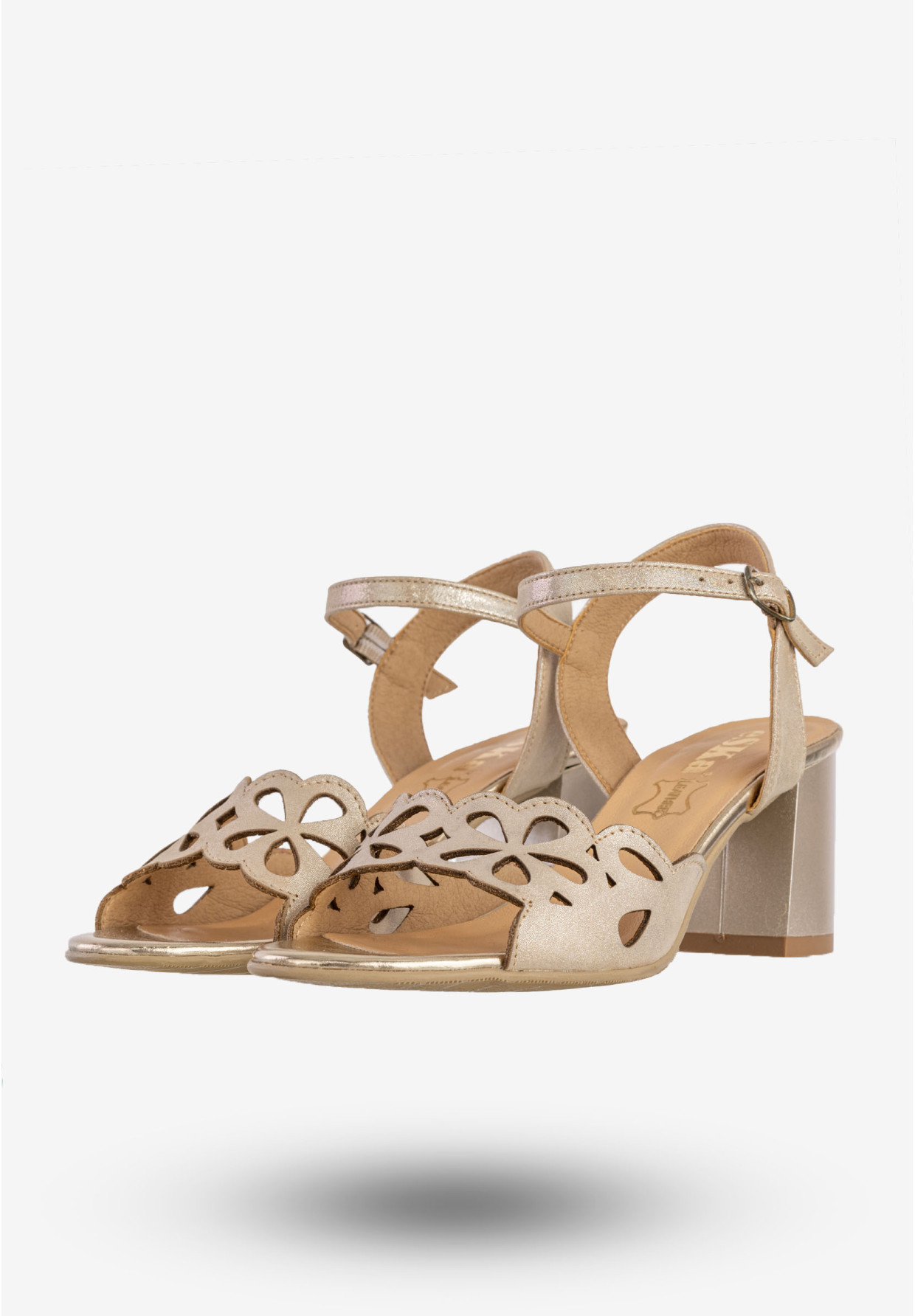 Sandały Damskie Skórzane Eleganckie Buty Na Słupku Złote Eska 0463