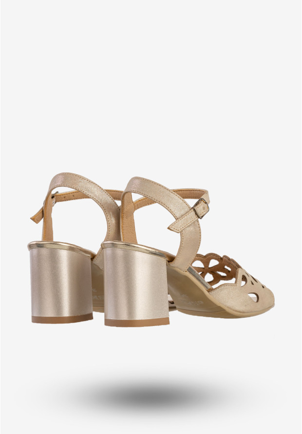 Sandały Damskie Skórzane Eleganckie Buty Na Słupku Złote Eska 0463
