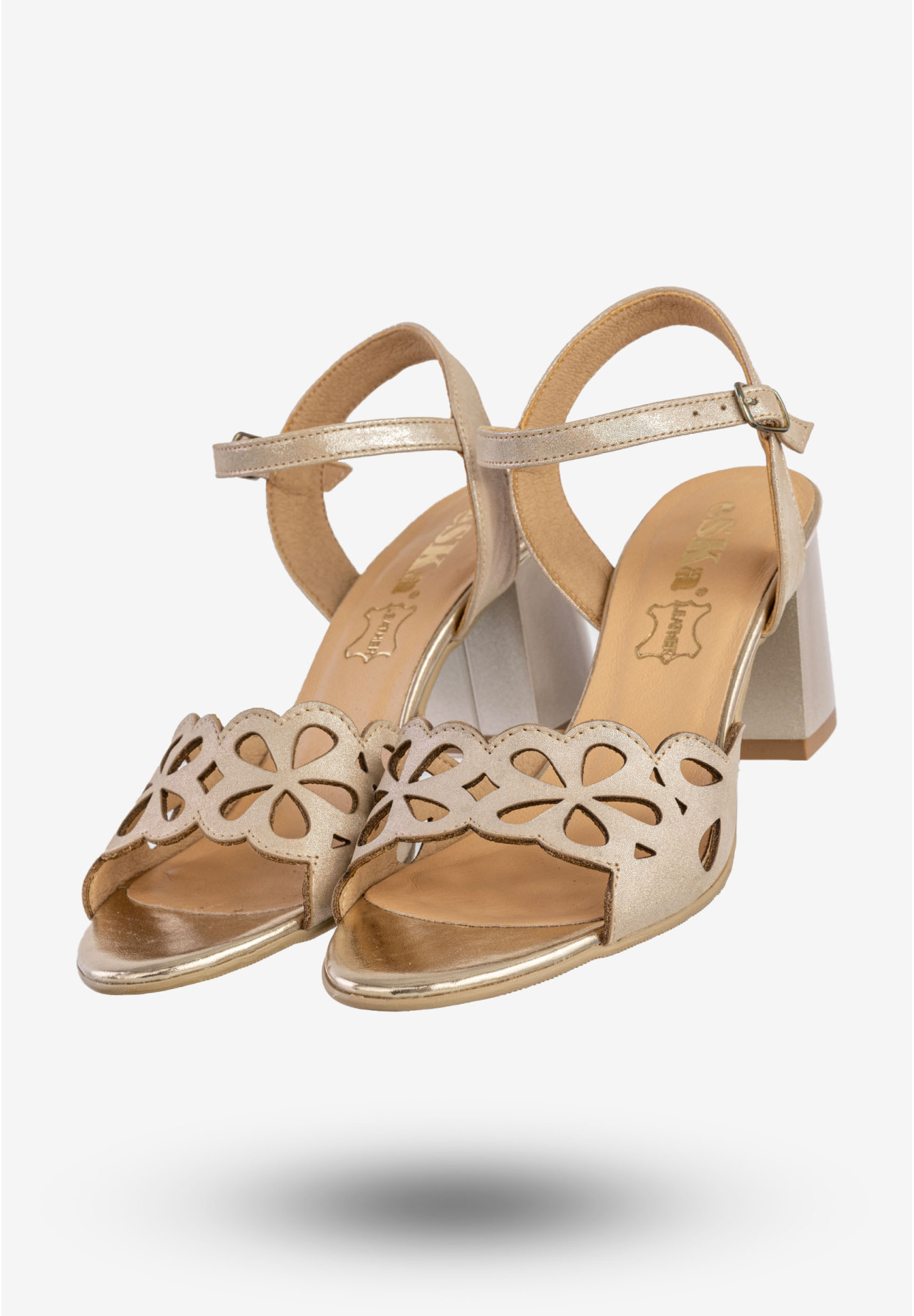 Sandały Damskie Skórzane Eleganckie Buty Na Słupku Złote Eska 0463