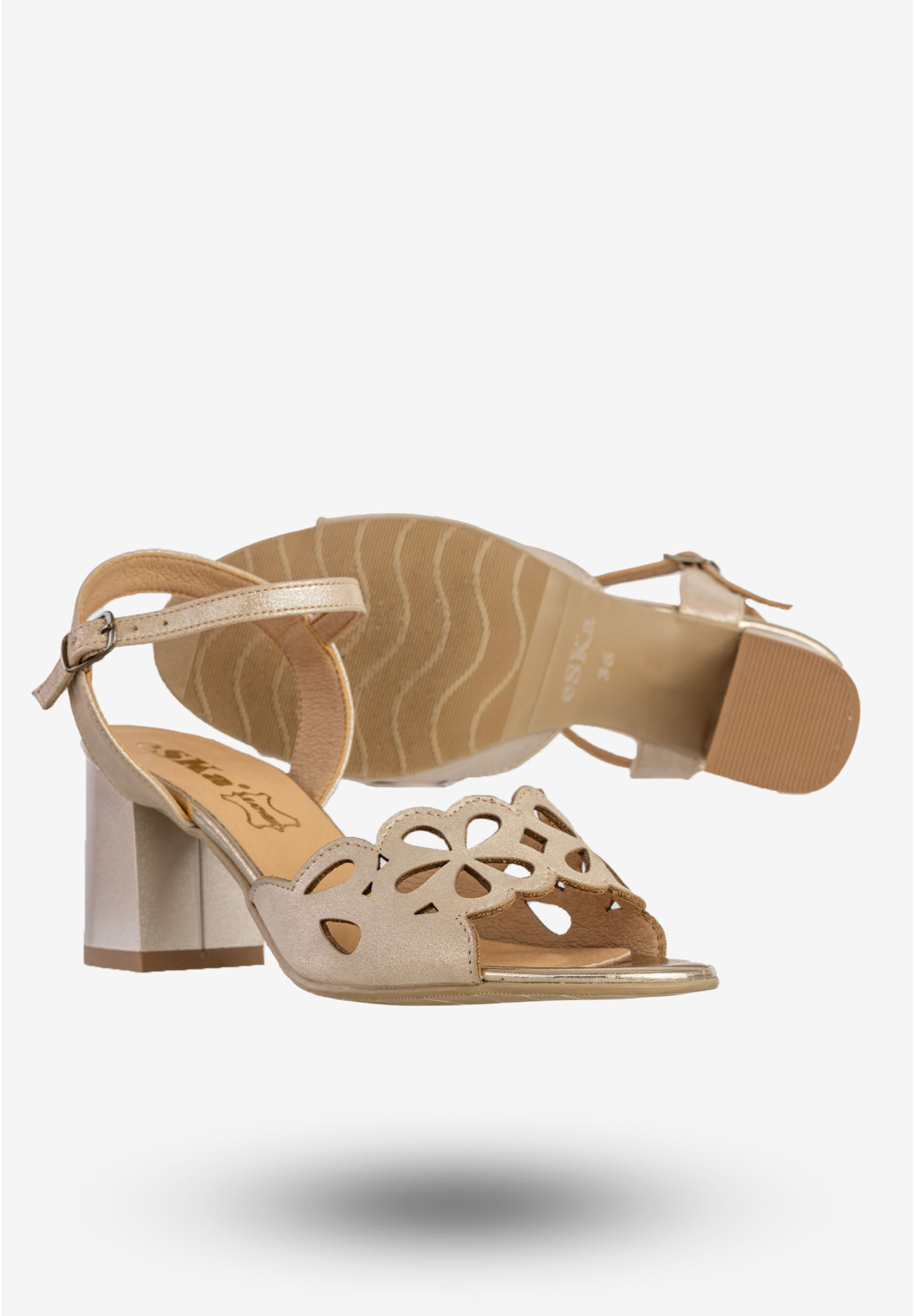 Sandały Damskie Skórzane Eleganckie Buty Na Słupku Złote Eska 0463