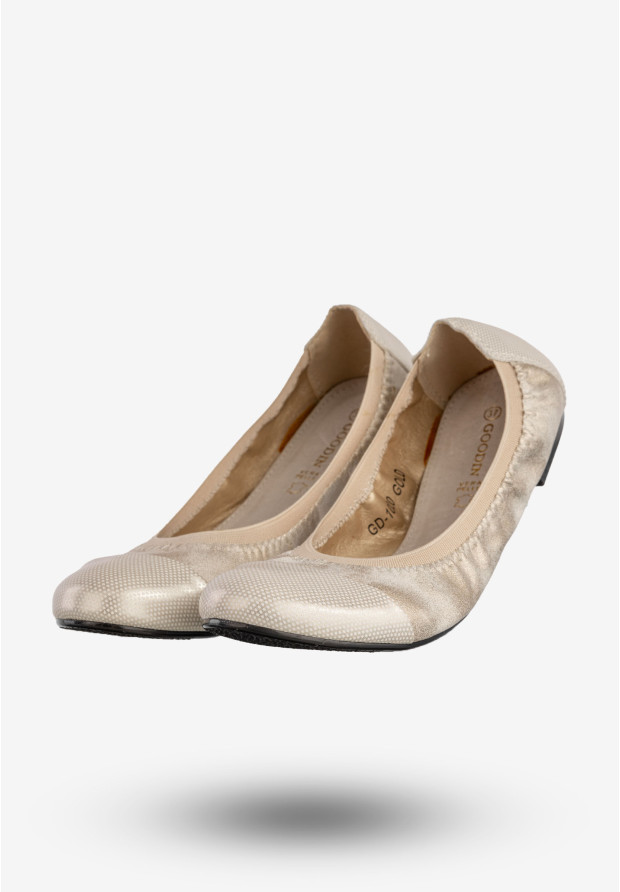 Baleriny Damskie Ekoskóra Buty Na Płaskim Obcasie Złote Goodin GD-1020