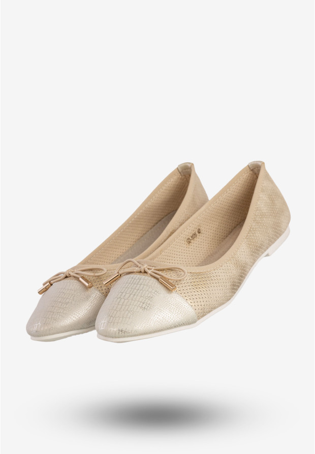 Baleriny Damskie Ekoskóra Buty Wsuwane Złote Goodin GD-1010