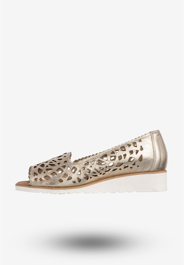 Baleriny Damskie Skórzane Półbuty Eleganckie Buty Złote Lewski 2703