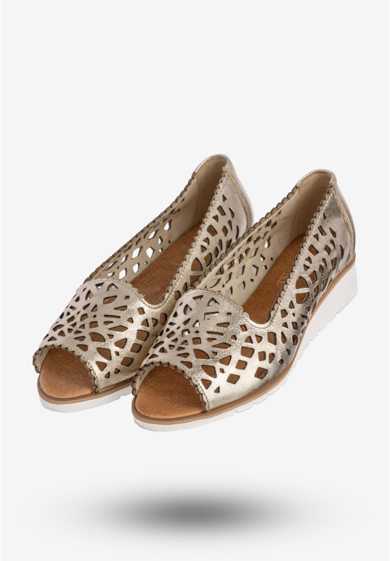Baleriny Damskie Skórzane Półbuty Eleganckie Buty Złote Lewski 2703