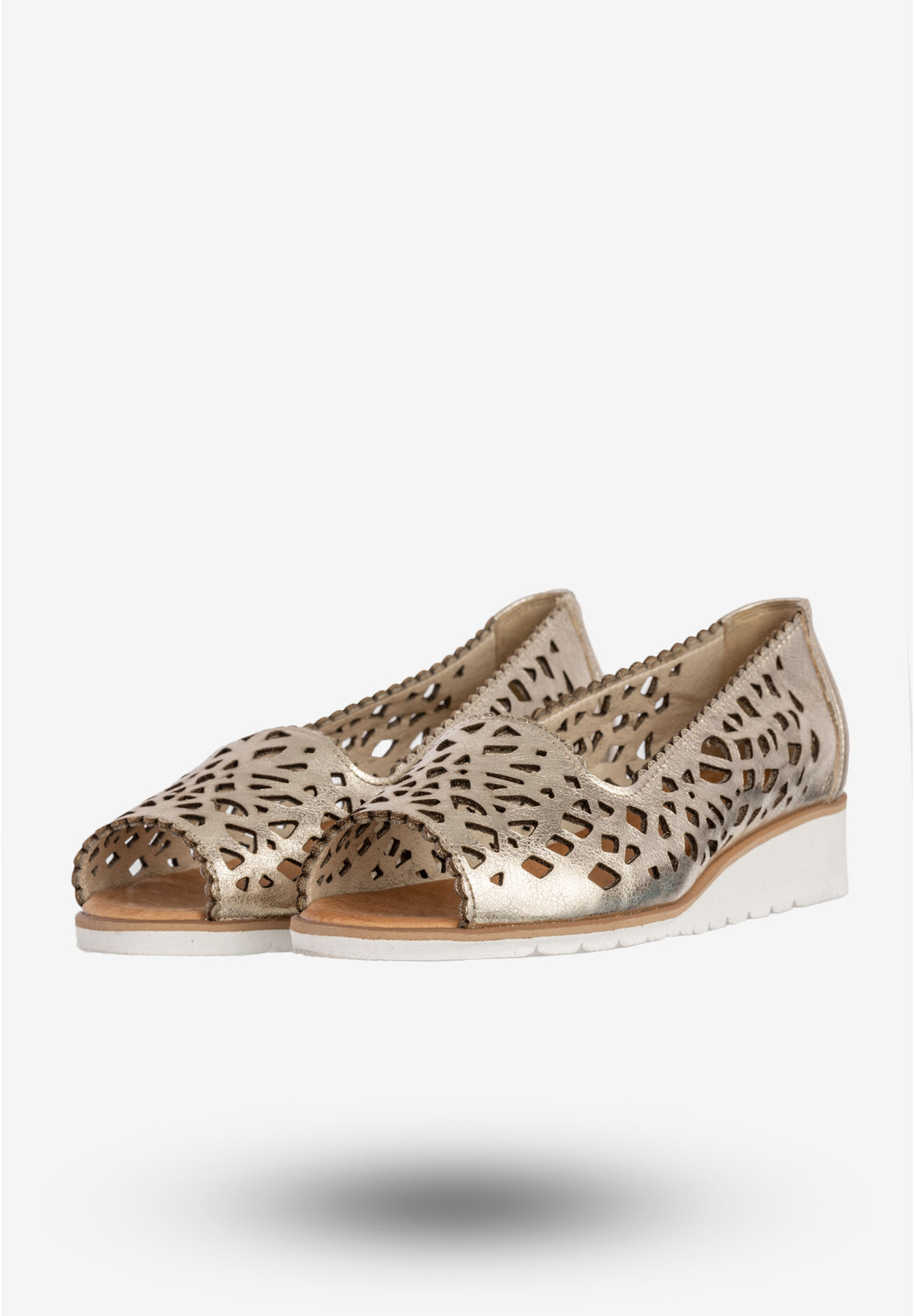 Baleriny Damskie Skórzane Półbuty Eleganckie Buty Złote Lewski 2703