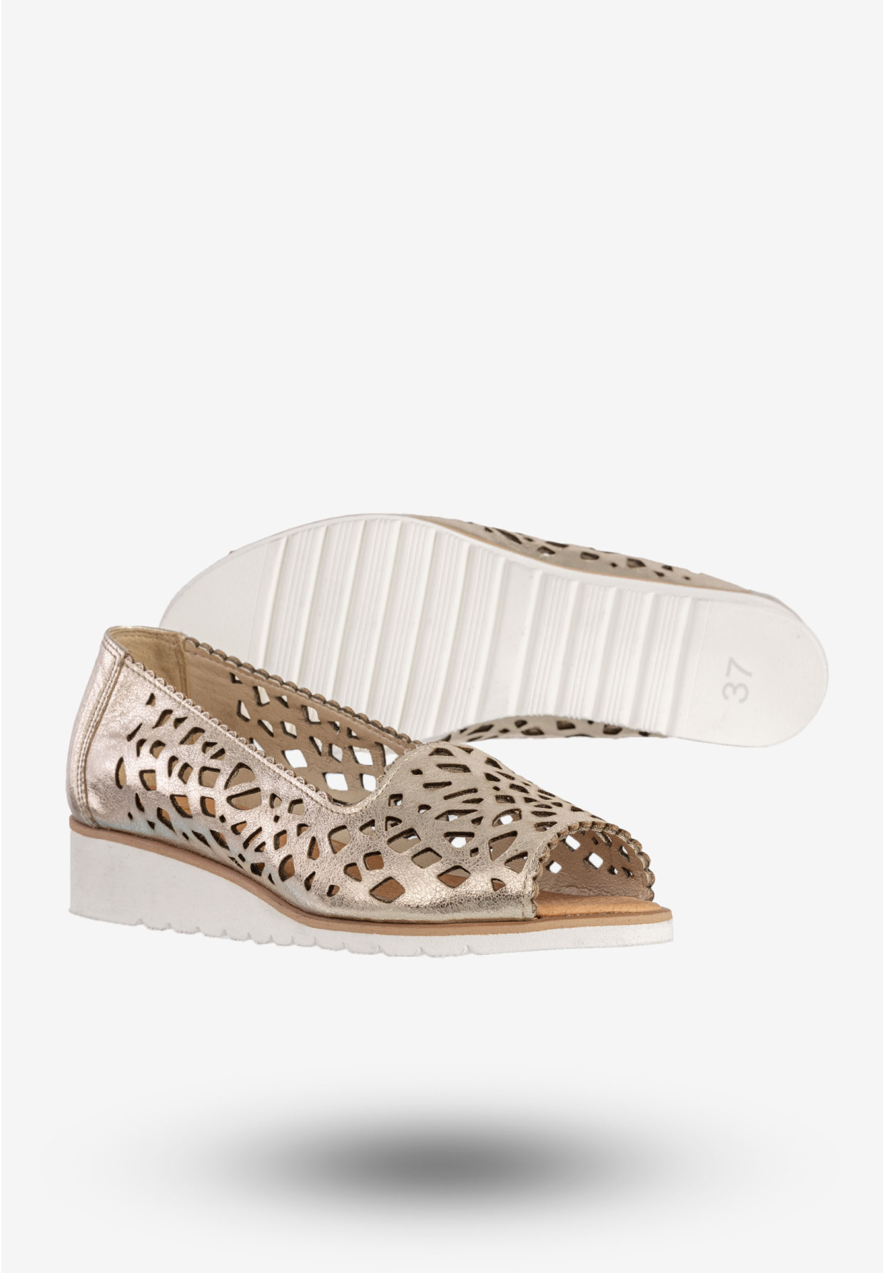 Baleriny Damskie Skórzane Półbuty Eleganckie Buty Złote Lewski 2703
