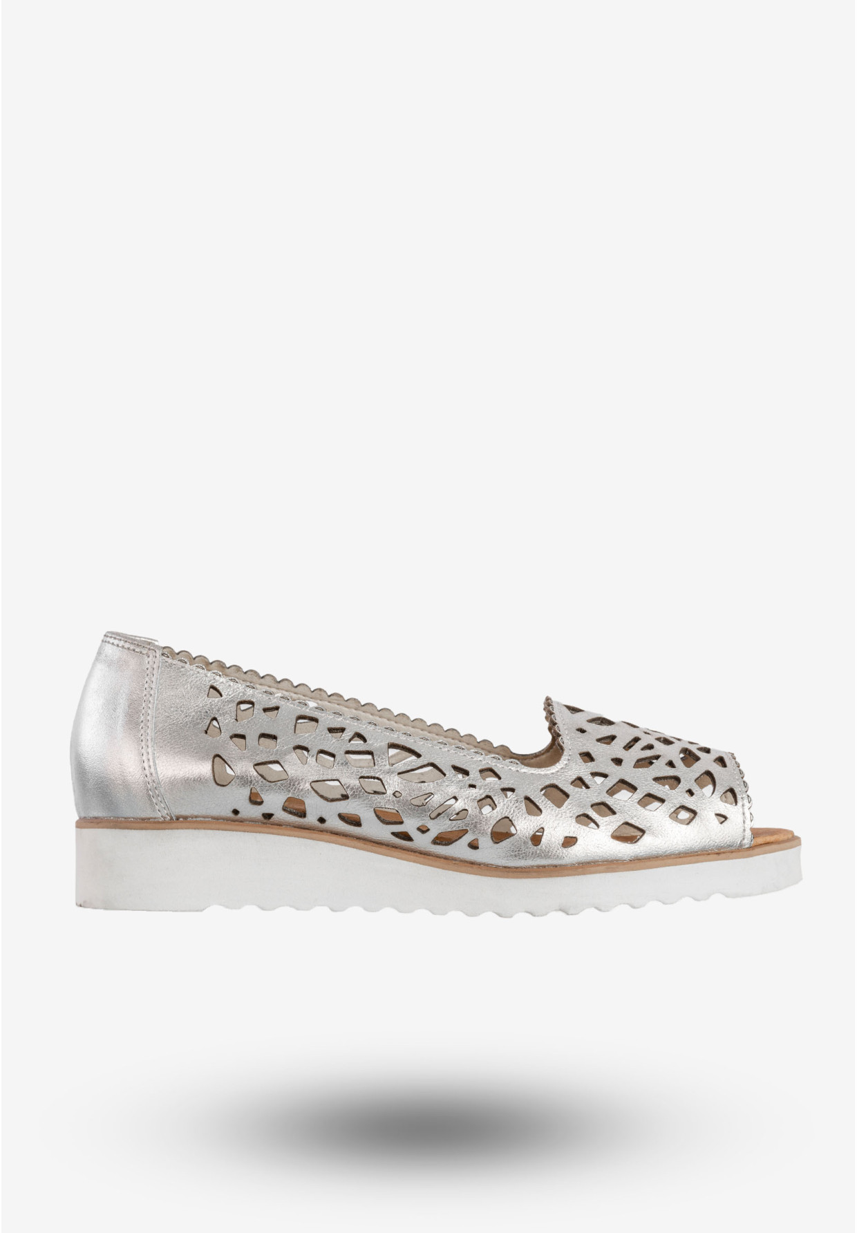 Baleriny Damskie Skórzane Półbuty Eleganckie Buty Srebrne Lewski 2703