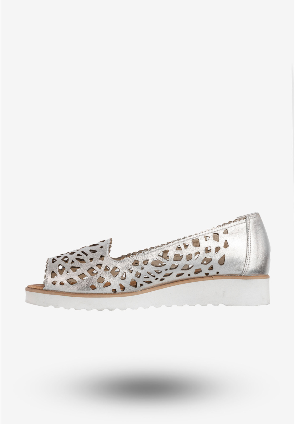 Baleriny Damskie Skórzane Półbuty Eleganckie Buty Srebrne Lewski 2703
