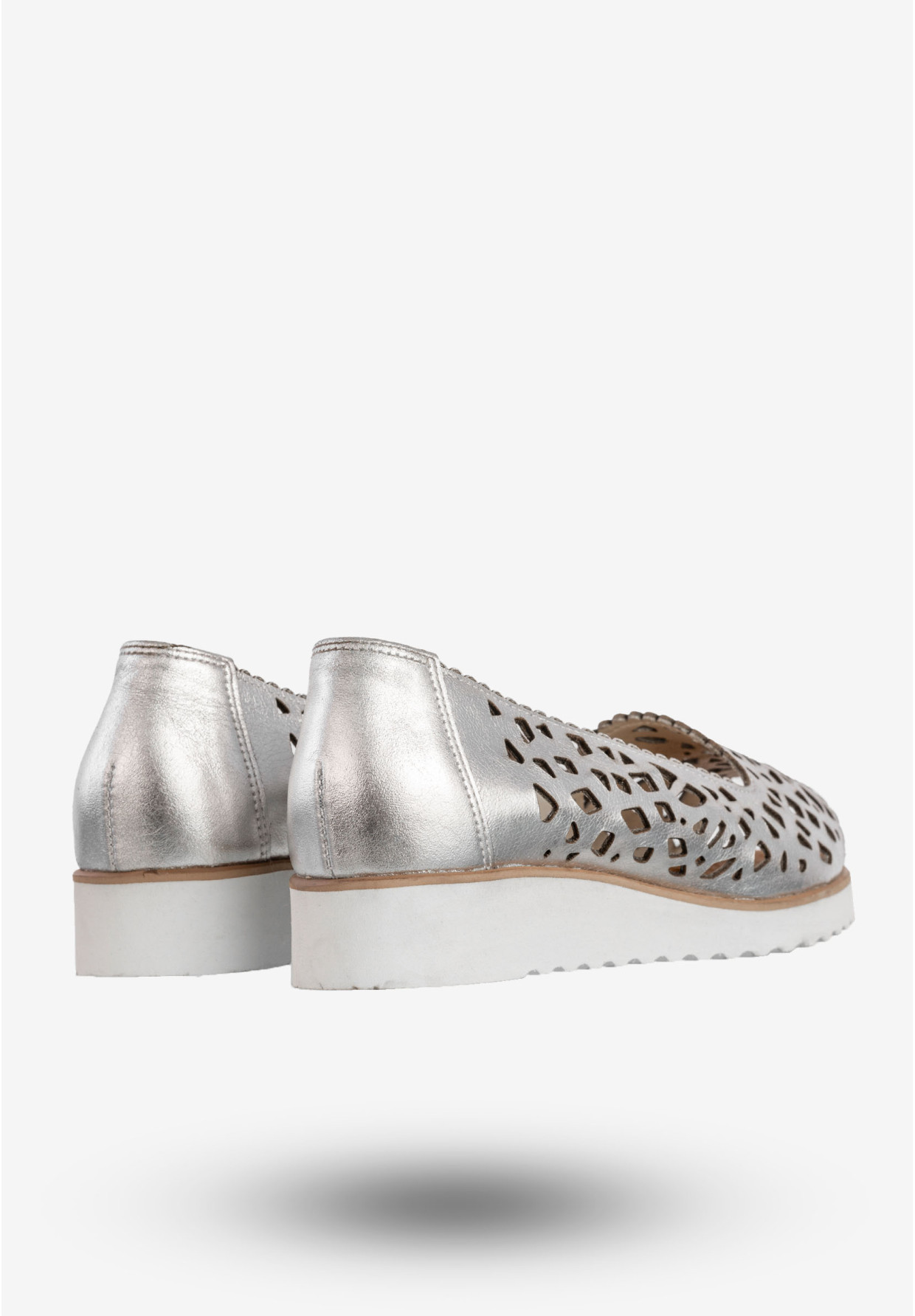 Baleriny Damskie Skórzane Półbuty Eleganckie Buty Srebrne Lewski 2703
