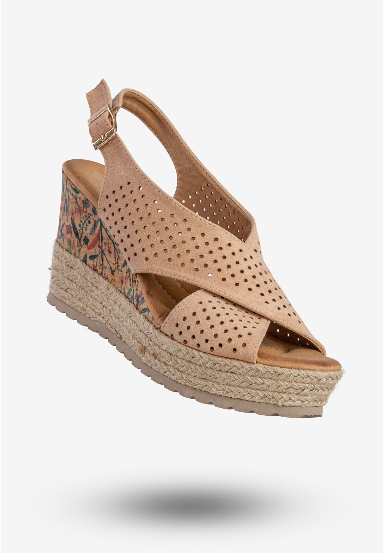 Sandały Damskie Espadryle Na Koturnie Buty Nude DK 8Z4255-156