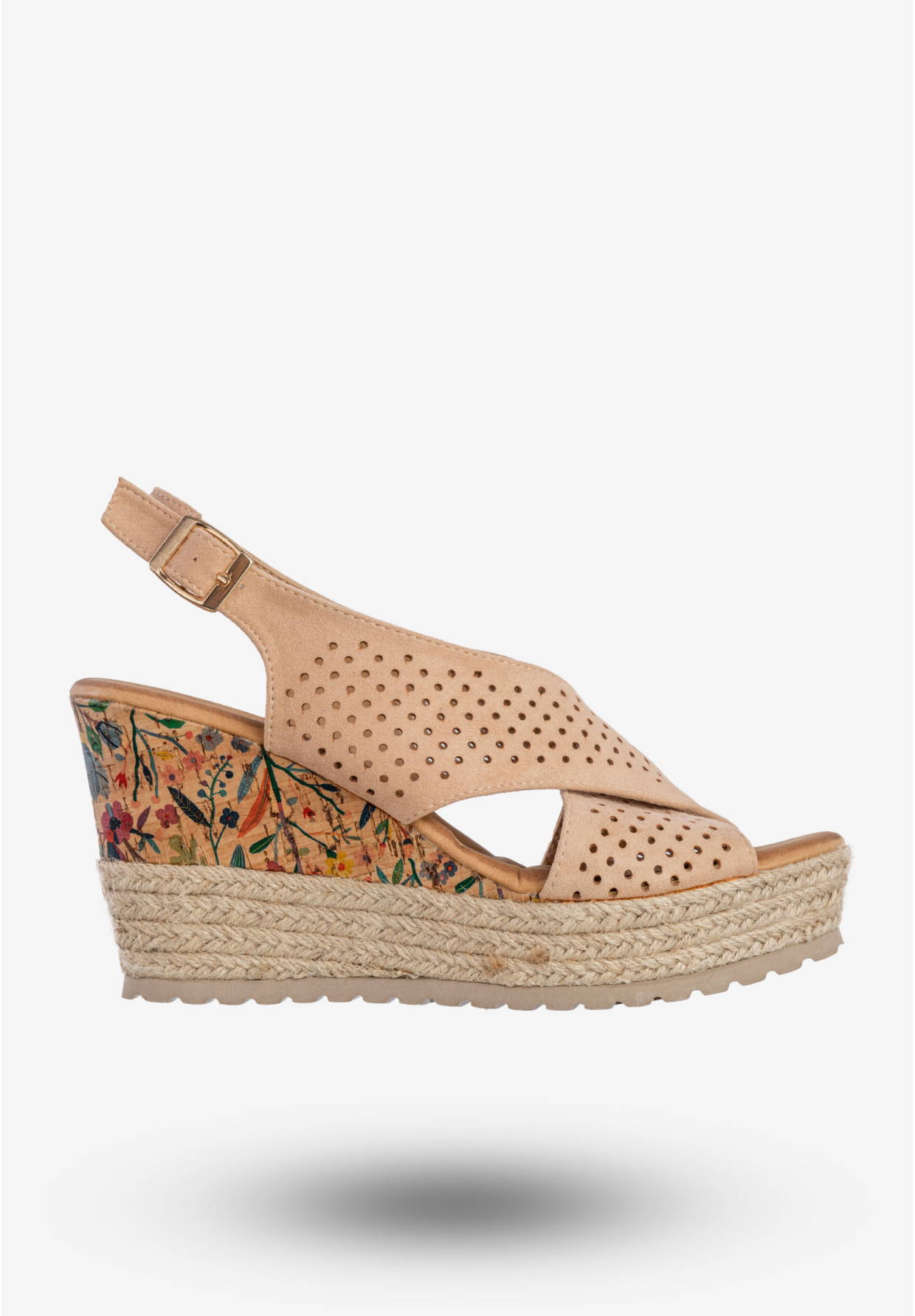 Sandały Damskie Espadryle Na Koturnie Buty Nude DK 8Z4255-156