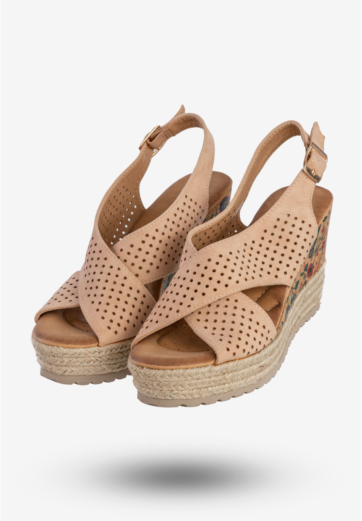 Sandały Damskie Espadryle Na Koturnie Buty Nude DK 8Z4255-156