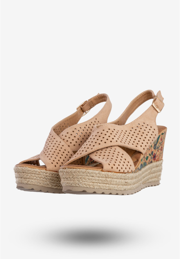 Sandały Damskie Espadryle Na Koturnie Buty Nude DK 8Z4255-156