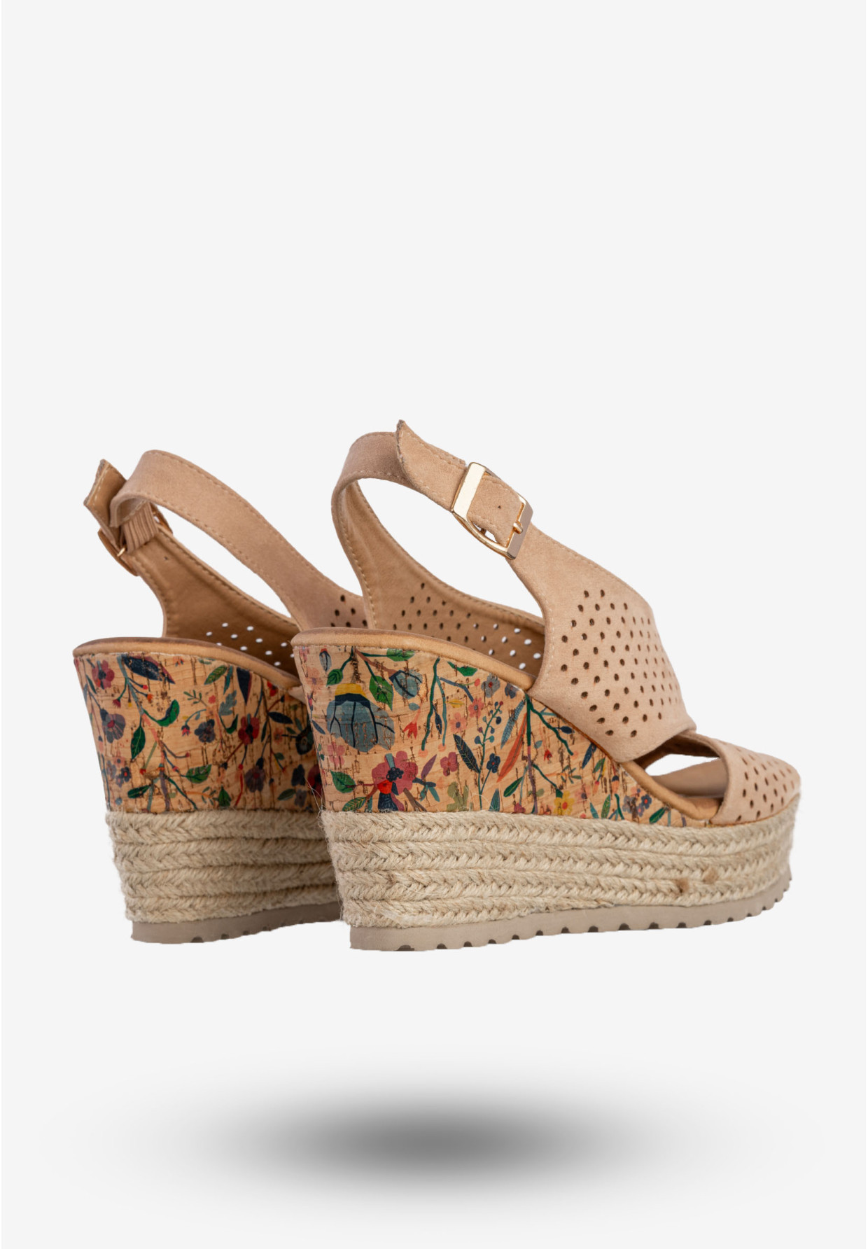 Sandały Damskie Espadryle Na Koturnie Buty Nude DK 8Z4255-156