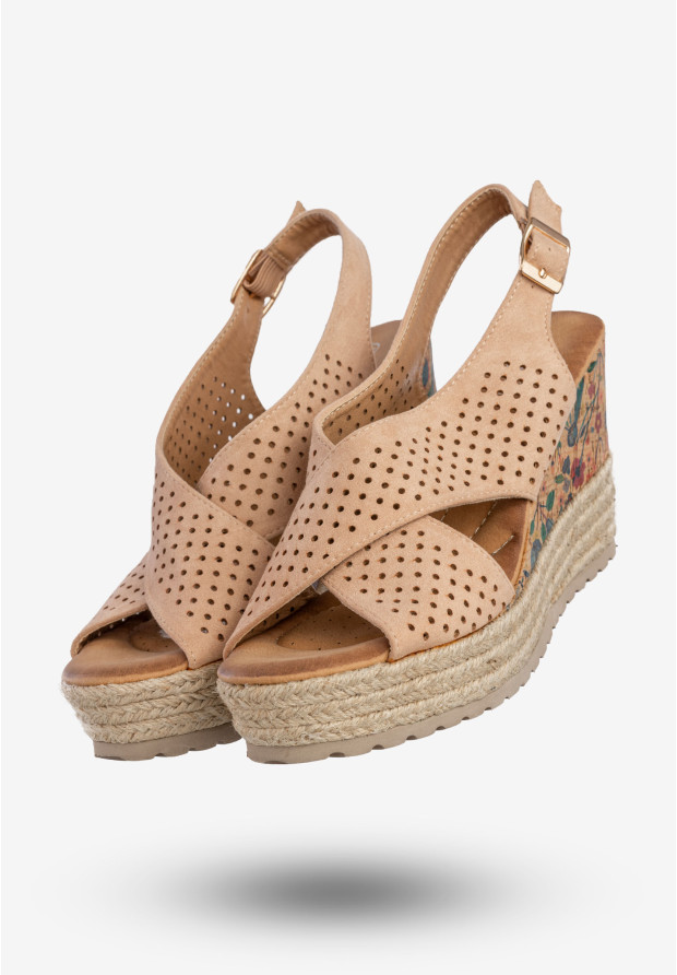 Sandały Damskie Espadryle Na Koturnie Buty Nude DK 8Z4255-156