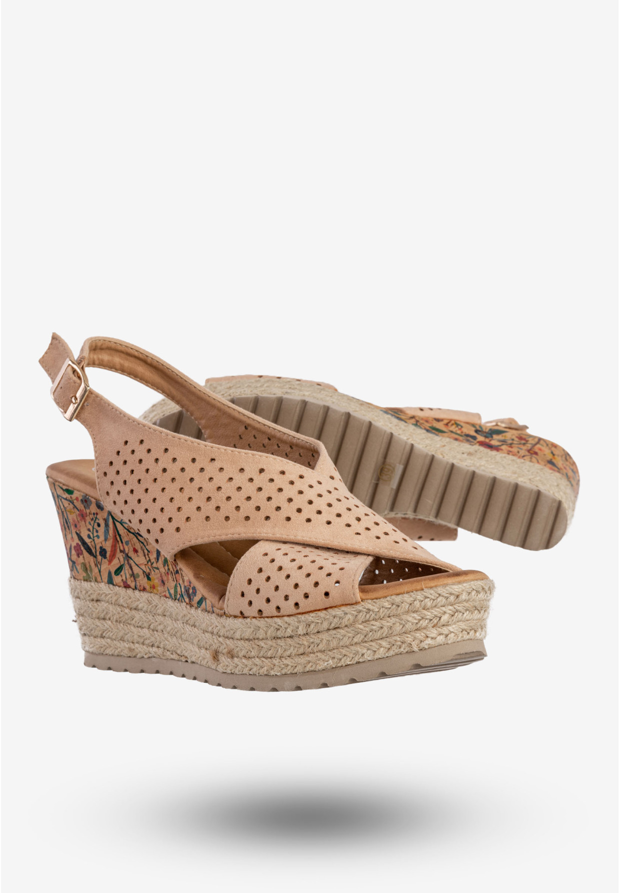 Sandały Damskie Espadryle Na Koturnie Buty Nude DK 8Z4255-156