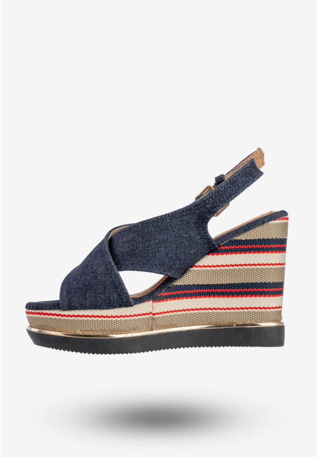 Sandały Damskie Buty Na Koturnie Jeansowe Niebieskie DK 8Z6416-6A