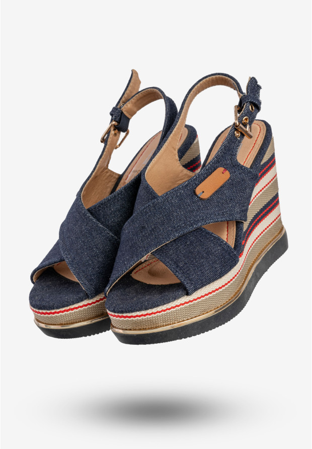 Sandały Damskie Buty Na Koturnie Jeansowe Niebieskie DK 8Z6416-6A
