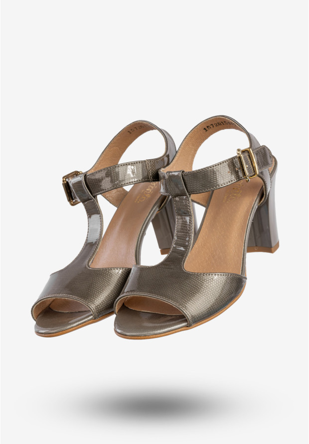 Sandały Damskie Skórzane Buty Na Obcasie Eleganckie Metaliczne Darex S-157/10