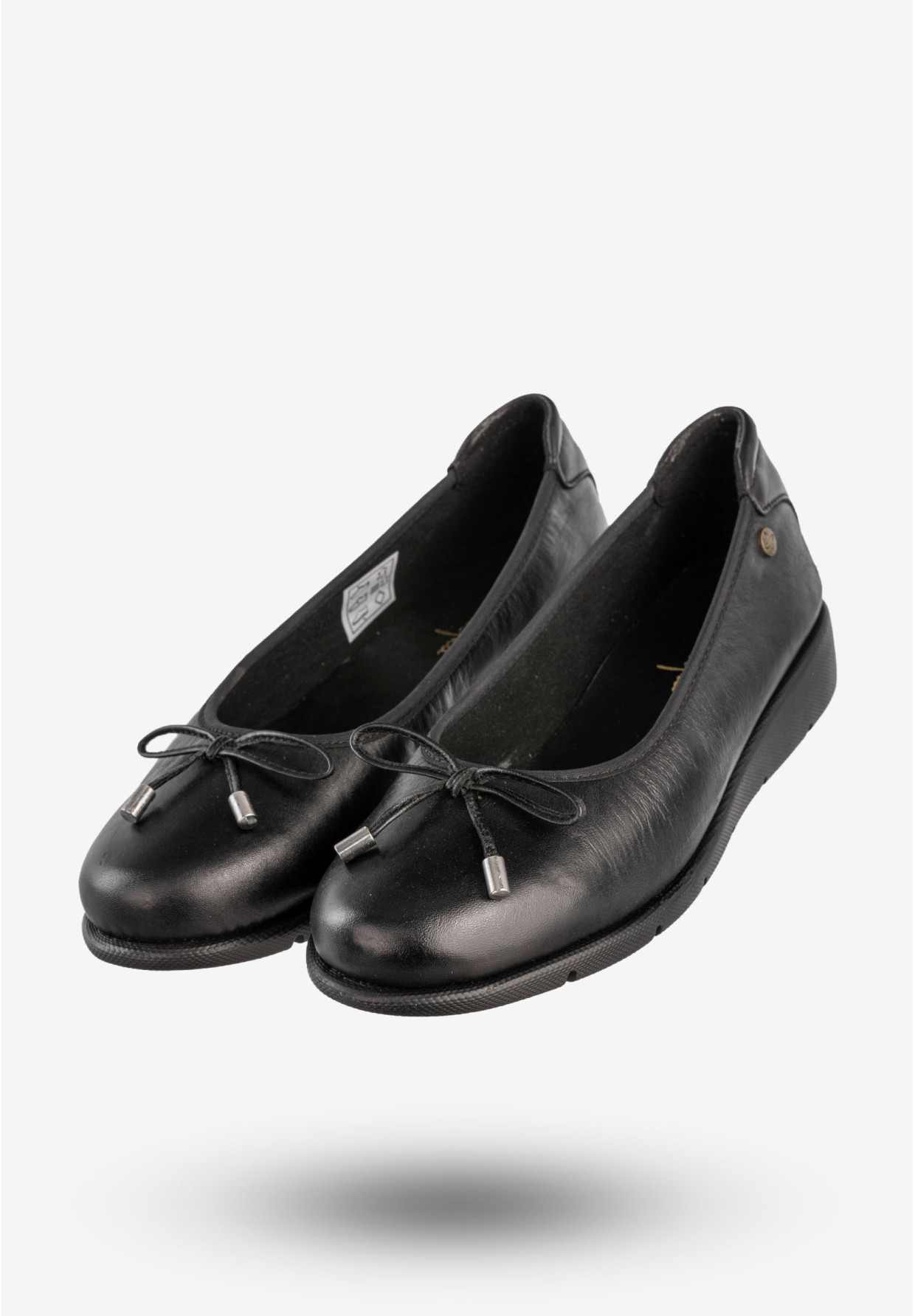 Baleriny Damskie Skórzane Półbuty Z Kokardką Czarne Maciejka P6504-01/00-1