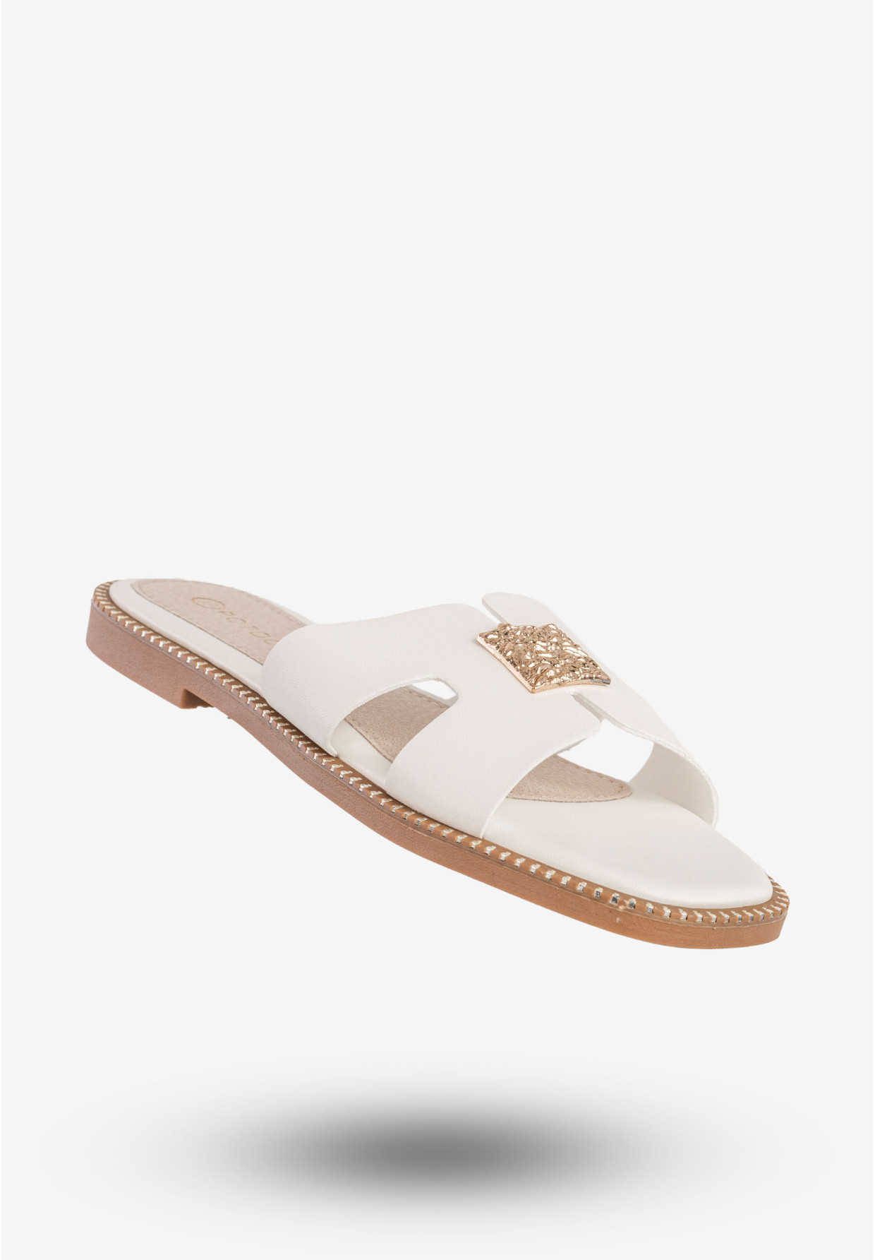 Klapki Damskie Ekoskóra Buty Eleganckie Płaski Obcas Białe Potocki 25-08305WH