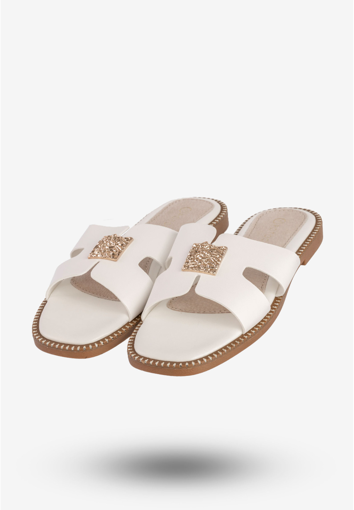 Klapki Damskie Ekoskóra Buty Eleganckie Płaski Obcas Białe Potocki 25-08305WH