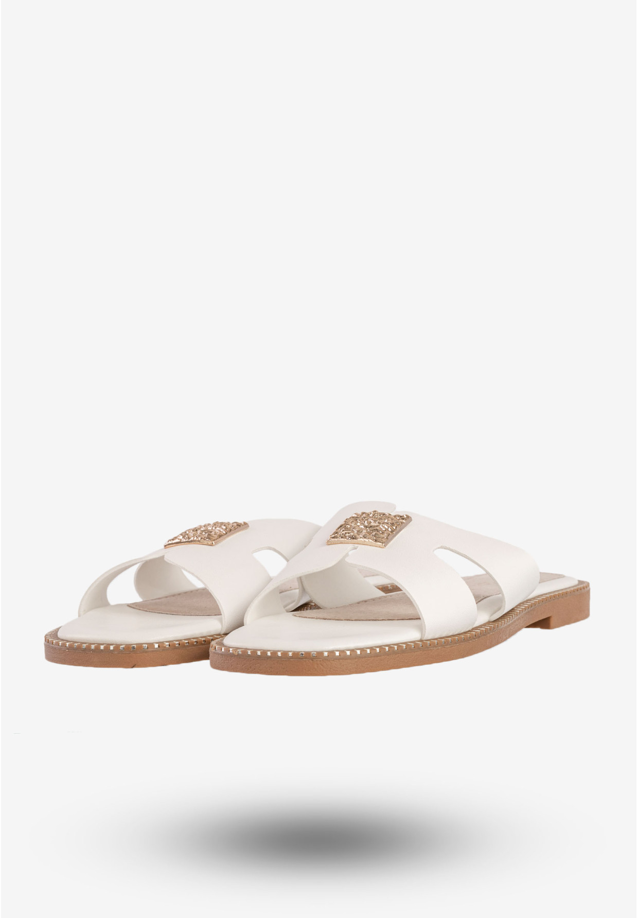 Klapki Damskie Ekoskóra Buty Eleganckie Płaski Obcas Białe Potocki 25-08305WH