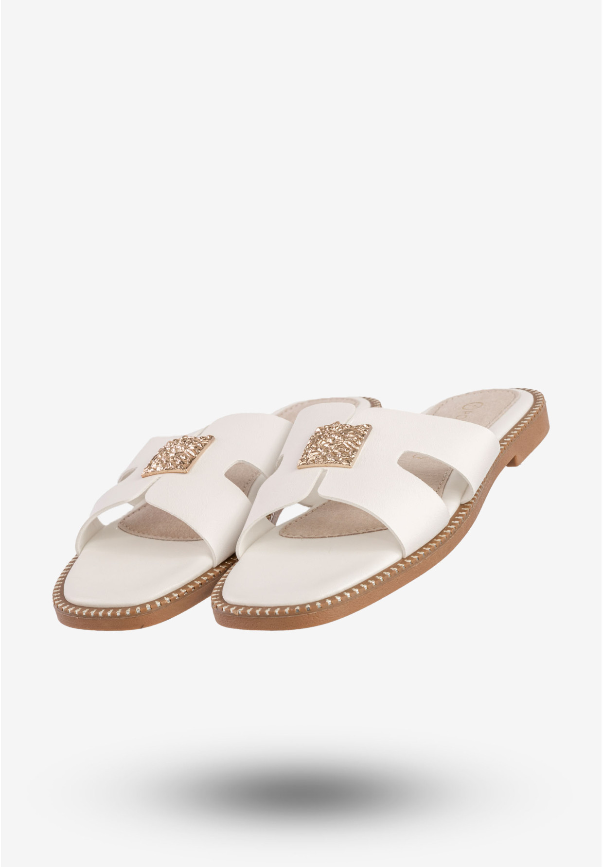 Klapki Damskie Ekoskóra Buty Eleganckie Płaski Obcas Białe Potocki 25-08305WH