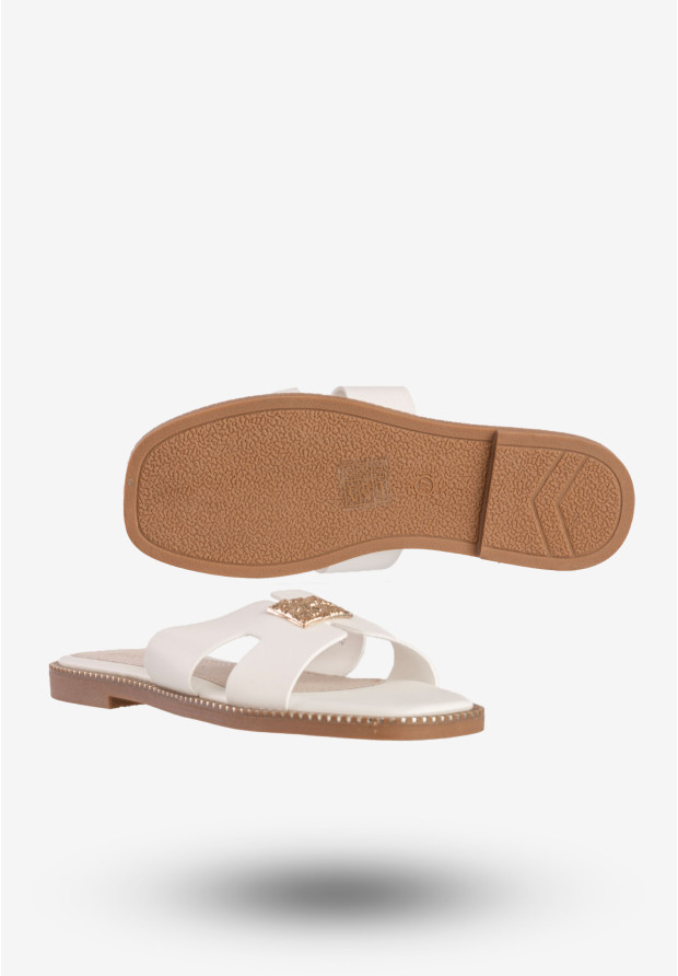 Klapki Damskie Ekoskóra Buty Eleganckie Płaski Obcas Białe Potocki 25-08305WH