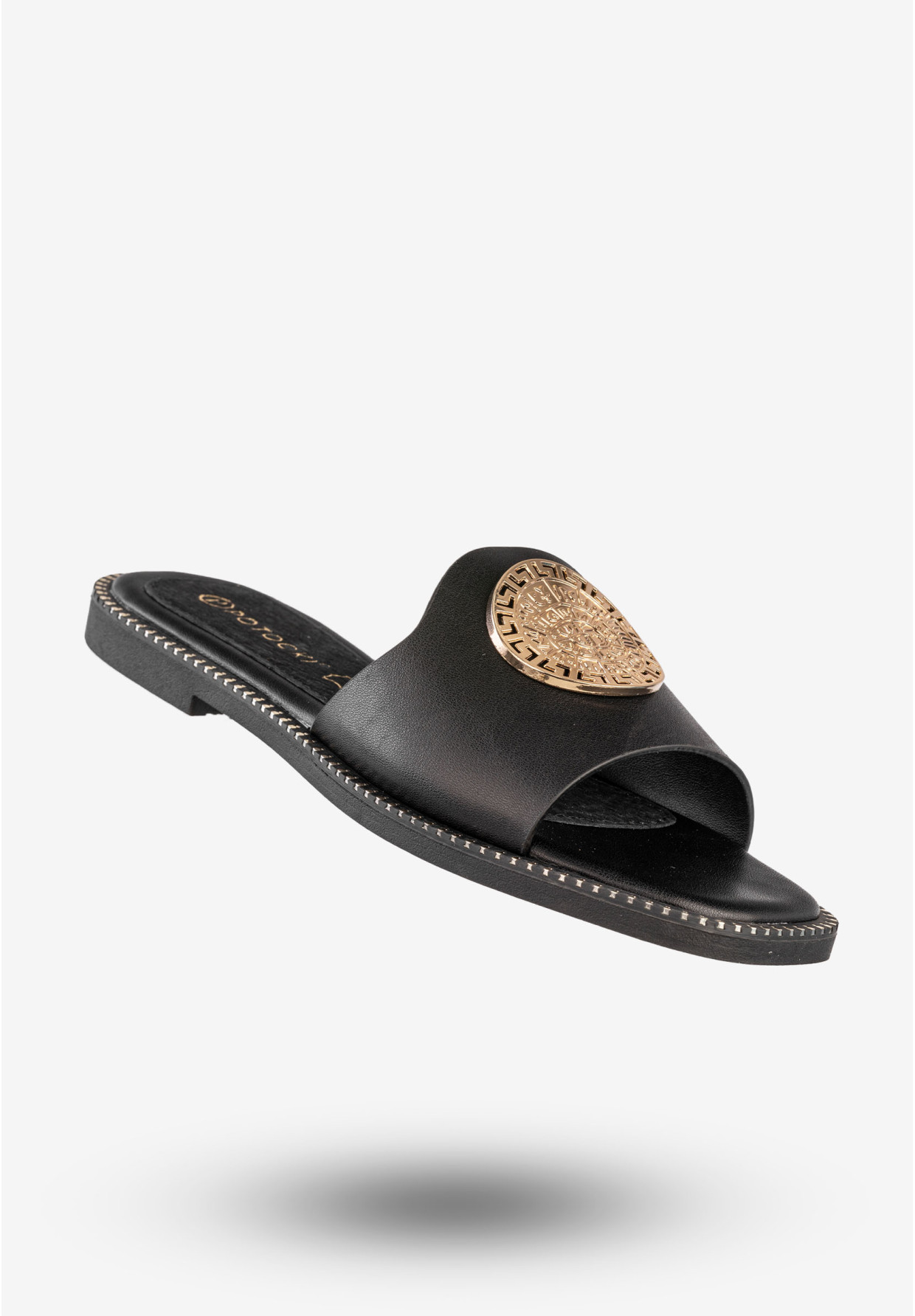 Klapki Damskie Ekoskóra Buty Eleganckie Płaski Obcas Czarne Potocki 25-08311BK