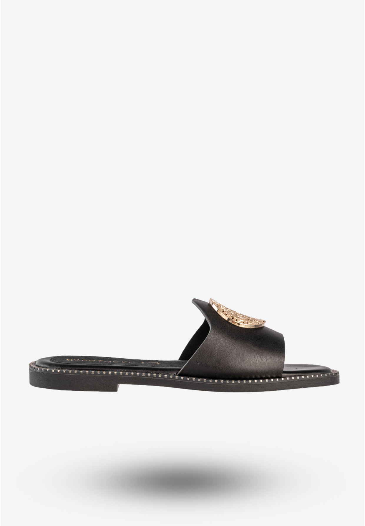 Klapki Damskie Ekoskóra Buty Eleganckie Płaski Obcas Czarne Potocki 25-08311BK