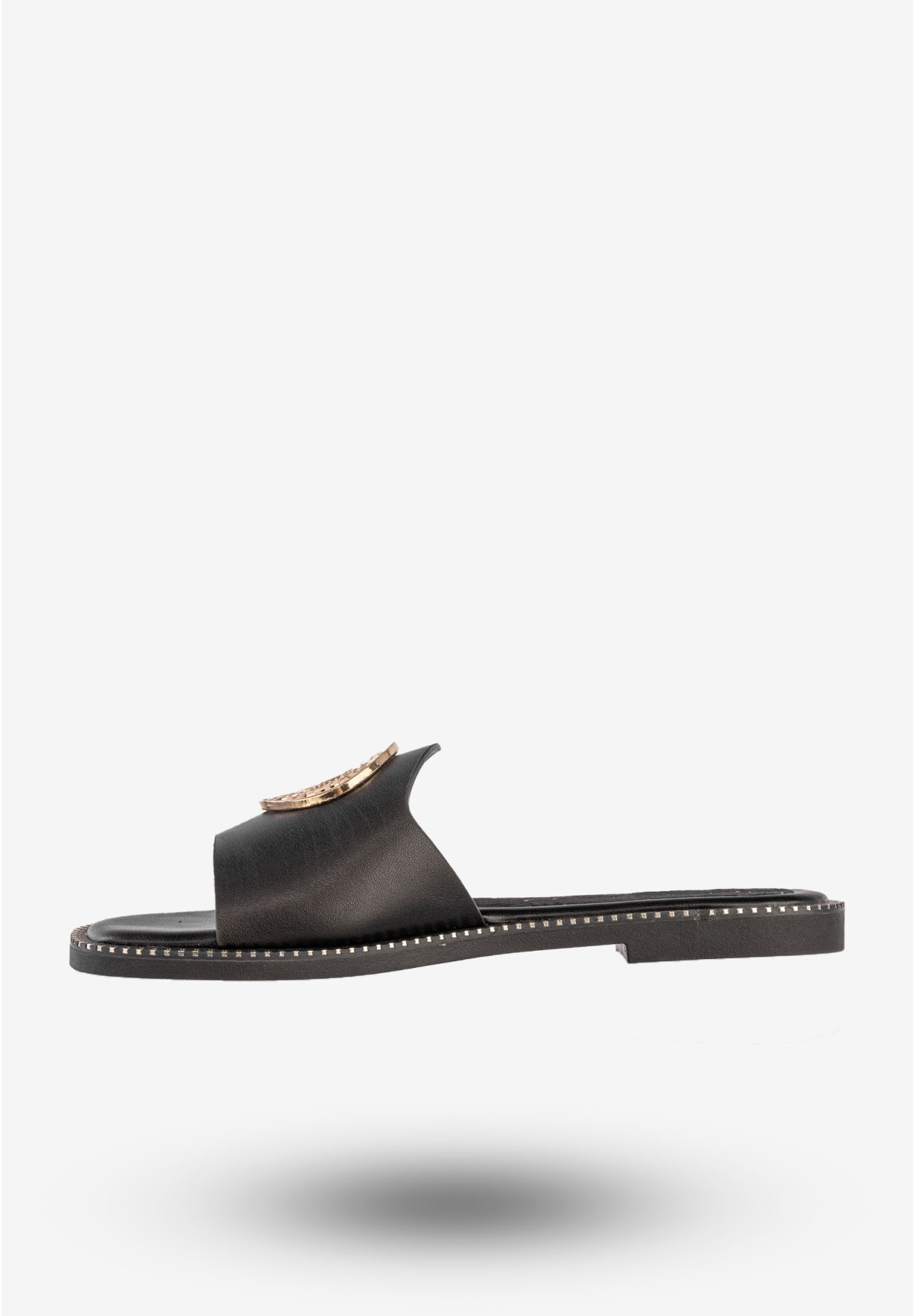 Klapki Damskie Ekoskóra Buty Eleganckie Płaski Obcas Czarne Potocki 25-08311BK