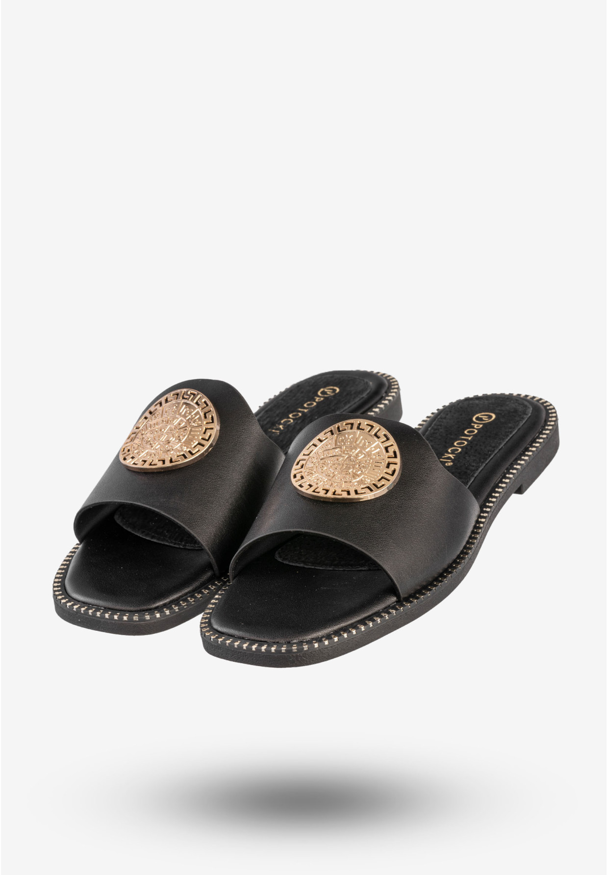 Klapki Damskie Ekoskóra Buty Eleganckie Płaski Obcas Czarne Potocki 25-08311BK