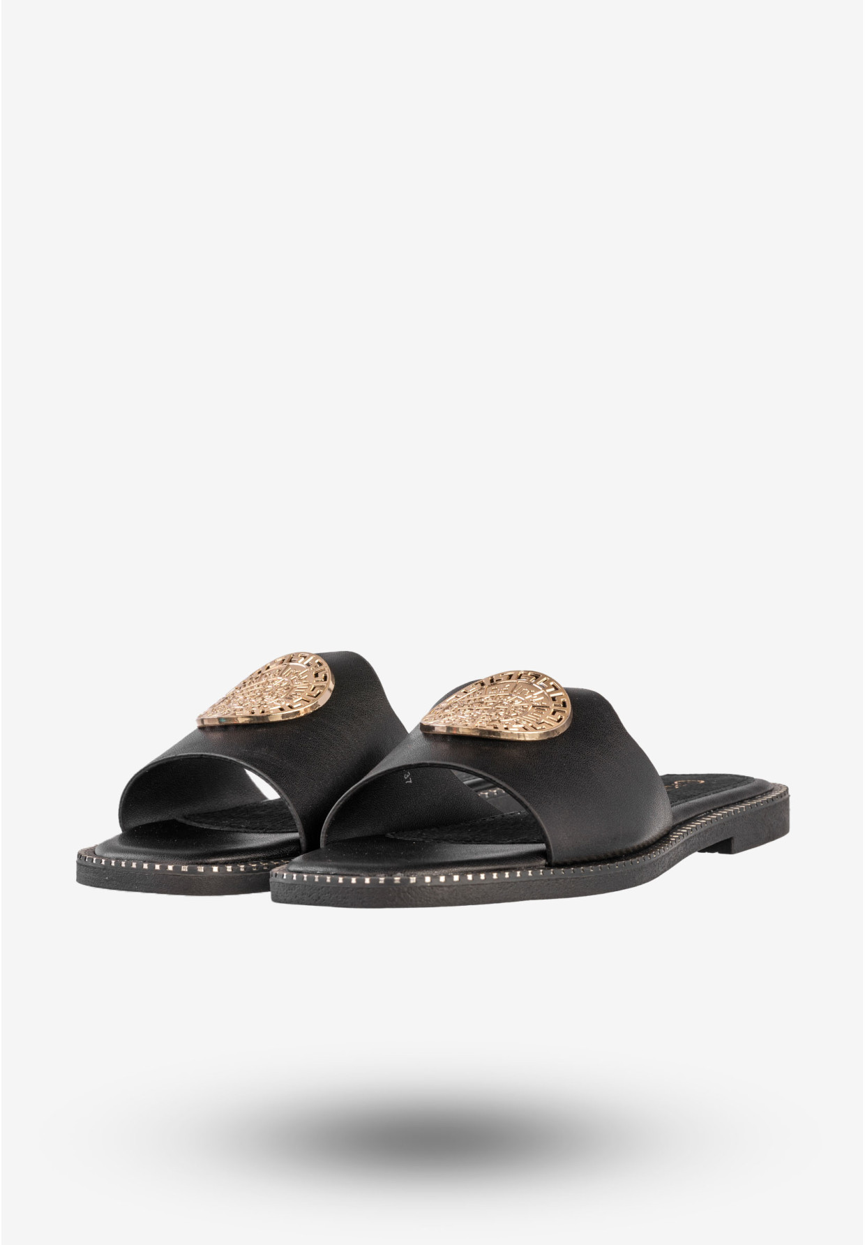 Klapki Damskie Ekoskóra Buty Eleganckie Płaski Obcas Czarne Potocki 25-08311BK