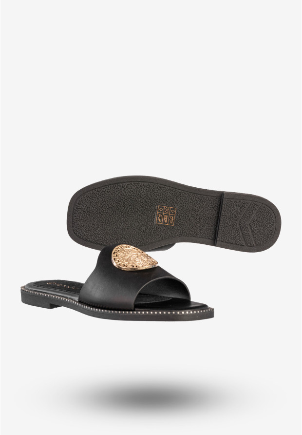 Klapki Damskie Ekoskóra Buty Eleganckie Płaski Obcas Czarne Potocki 25-08311BK