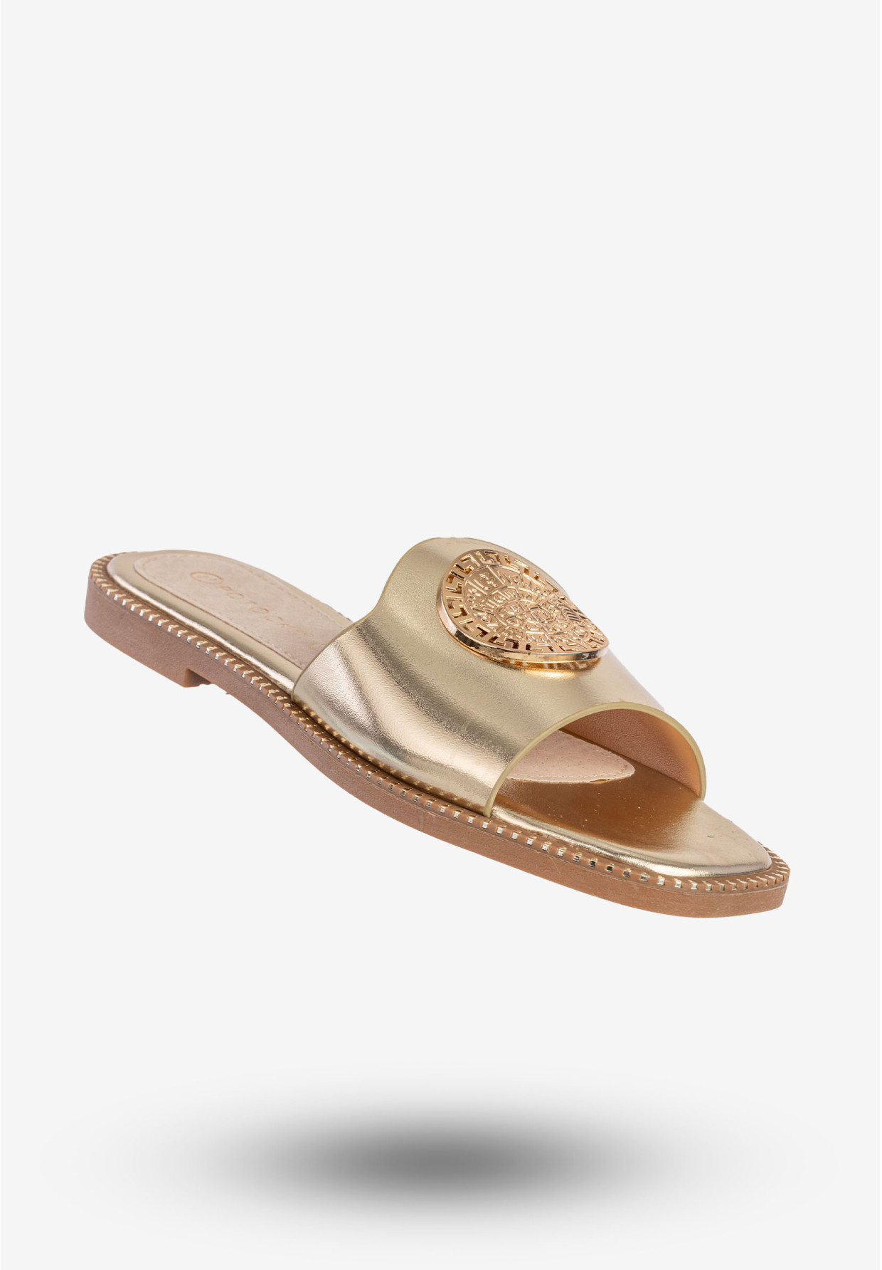 Klapki Damskie Ekoskóra Buty Eleganckie Płaski Obcas Złote Potocki 25-08311GD