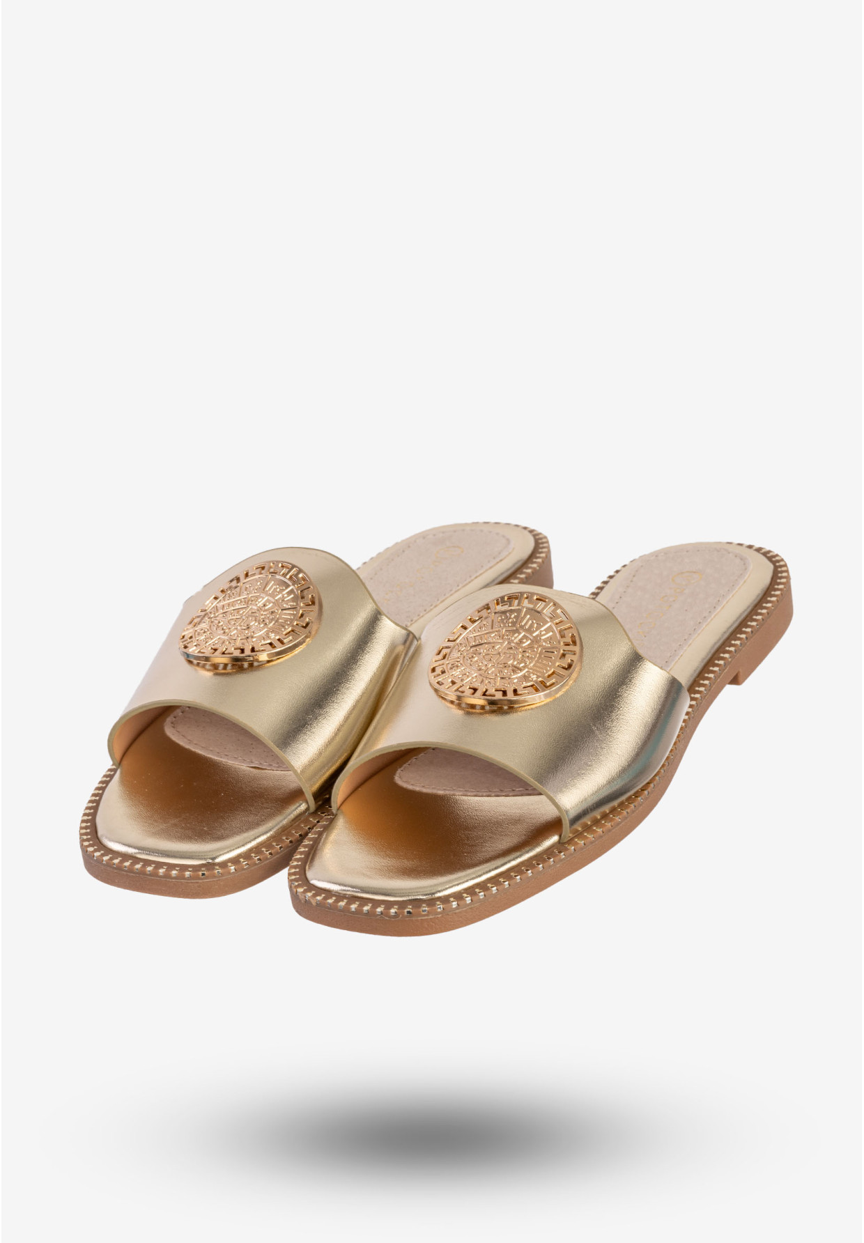 Klapki Damskie Ekoskóra Buty Eleganckie Płaski Obcas Złote Potocki 25-08311GD