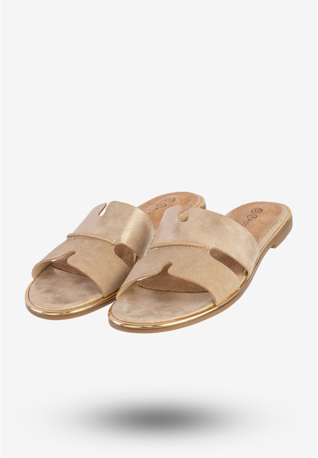 Klapki Damskie Ekoskóra Buty Eleganckie Płaski Obcas Złote Potocki 25-54314GD