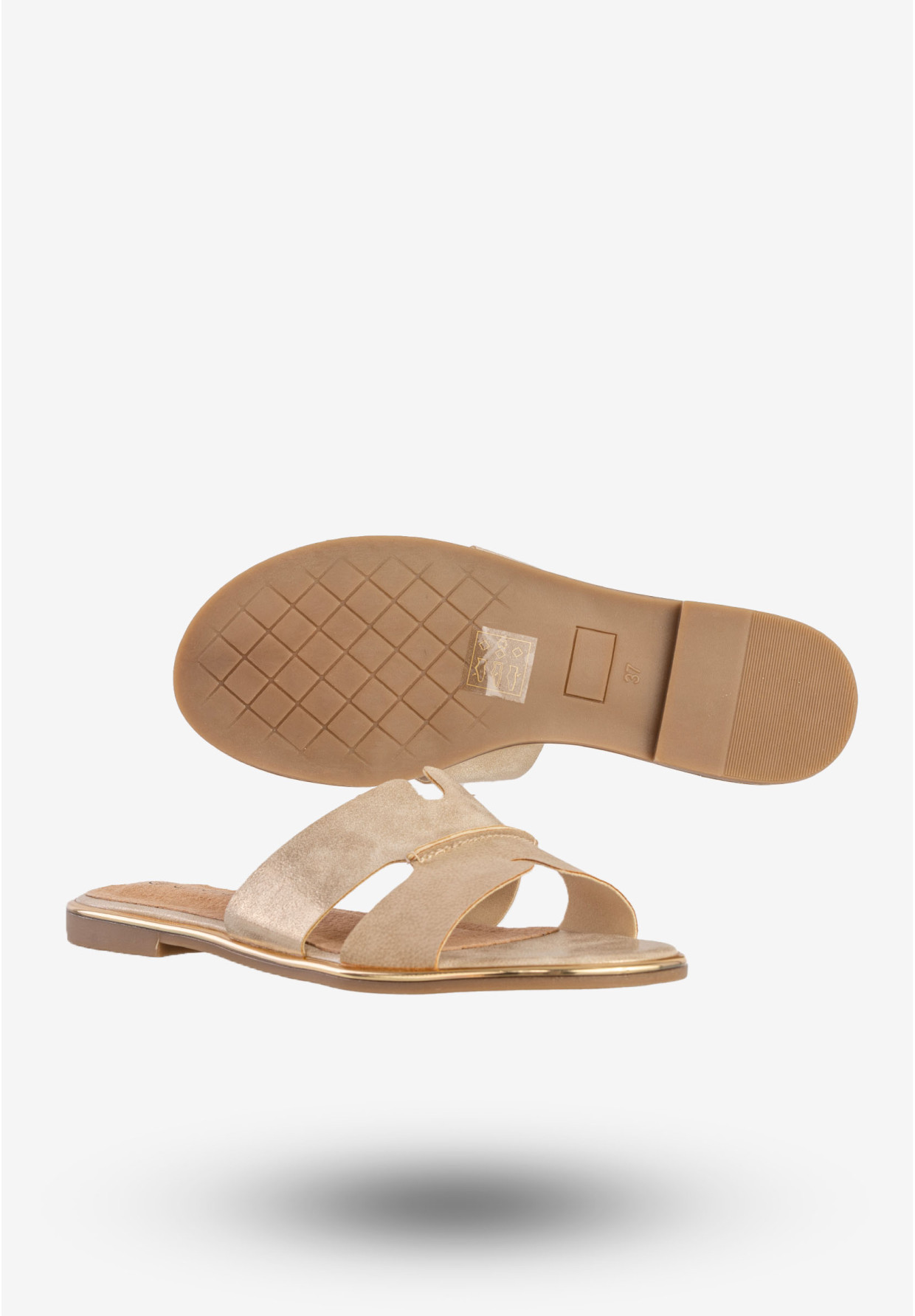 Klapki Damskie Ekoskóra Buty Eleganckie Płaski Obcas Złote Potocki 25-54314GD
