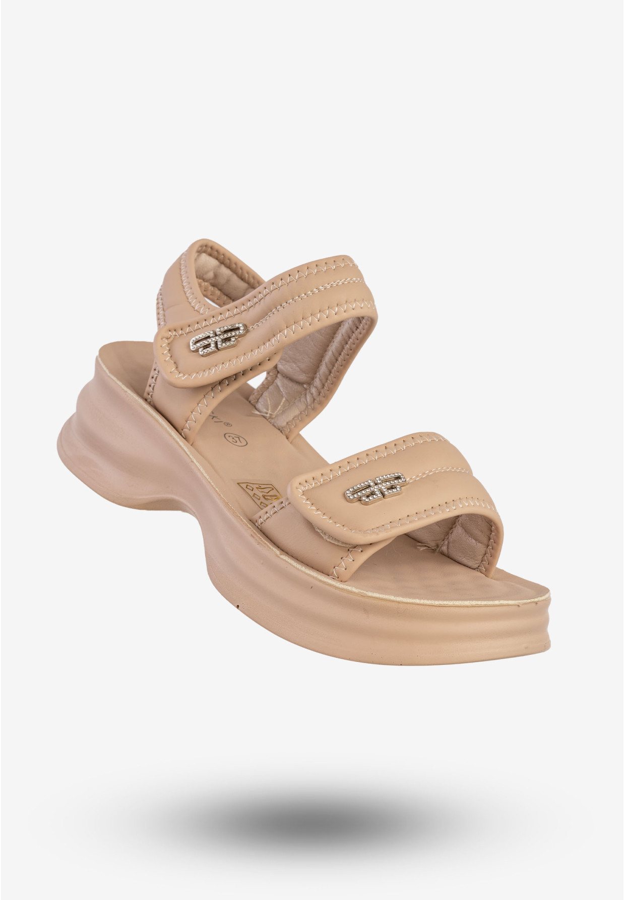Sandały Damskie Ekoskóra Buty Eleganckie Na Rzepy Beżowe Potocki 25-105300BG