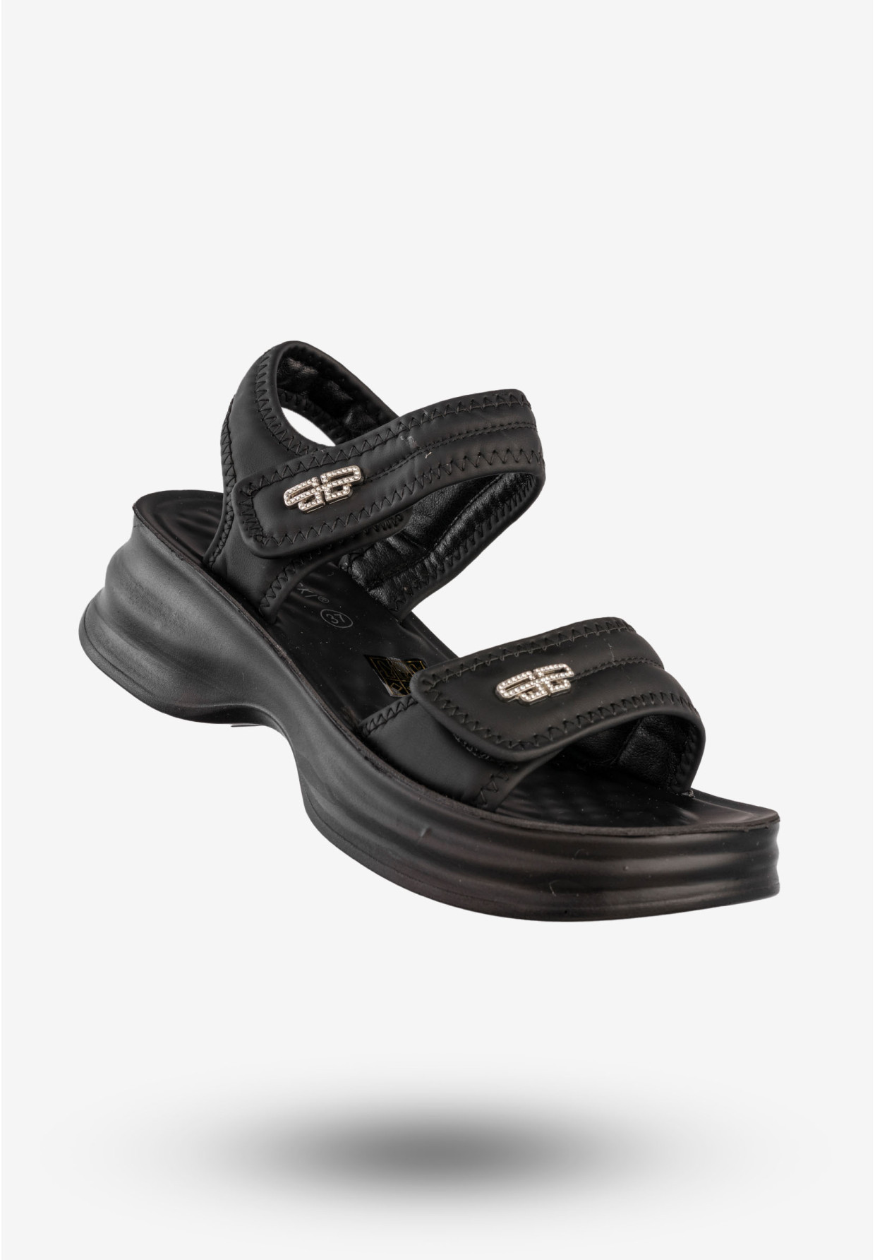 Sandały Damskie Ekoskóra Buty Eleganckie Na Rzepy Czarne Potocki 25-105300BK