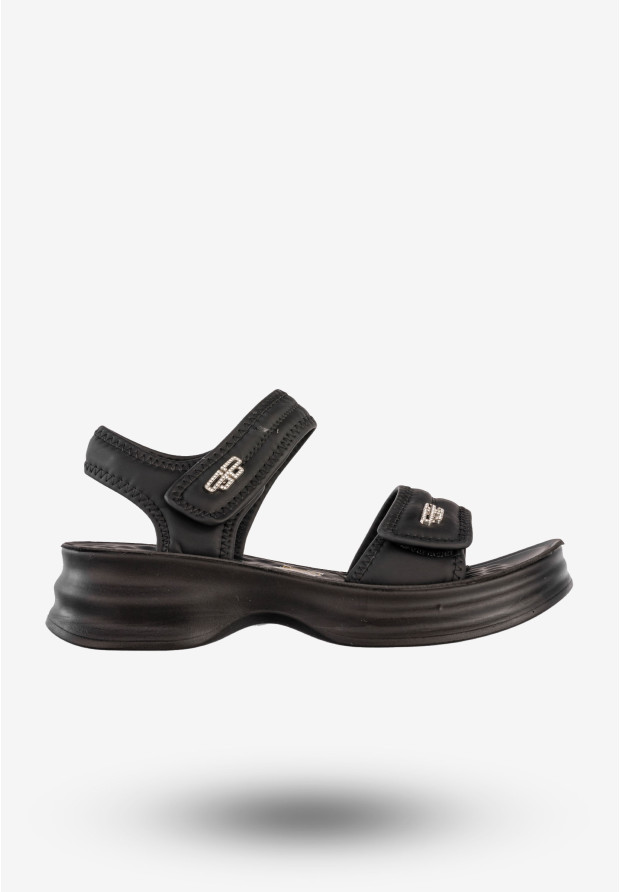 Sandały Damskie Ekoskóra Buty Eleganckie Na Rzepy Czarne Potocki 25-105300BK