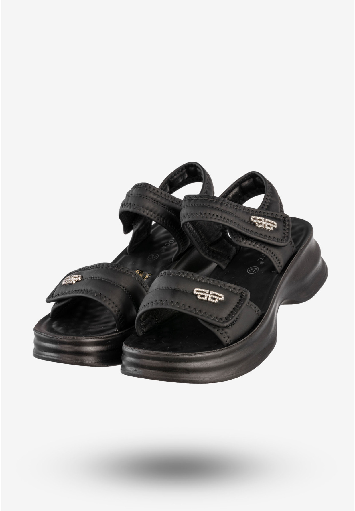 Sandały Damskie Ekoskóra Buty Eleganckie Na Rzepy Czarne Potocki 25-105300BK